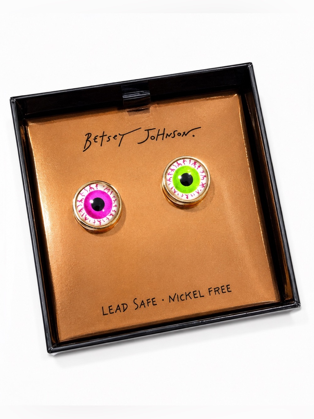 NIB Betsey Johnson Pink And Green Gold Eyeball Stud Earrings Halloween